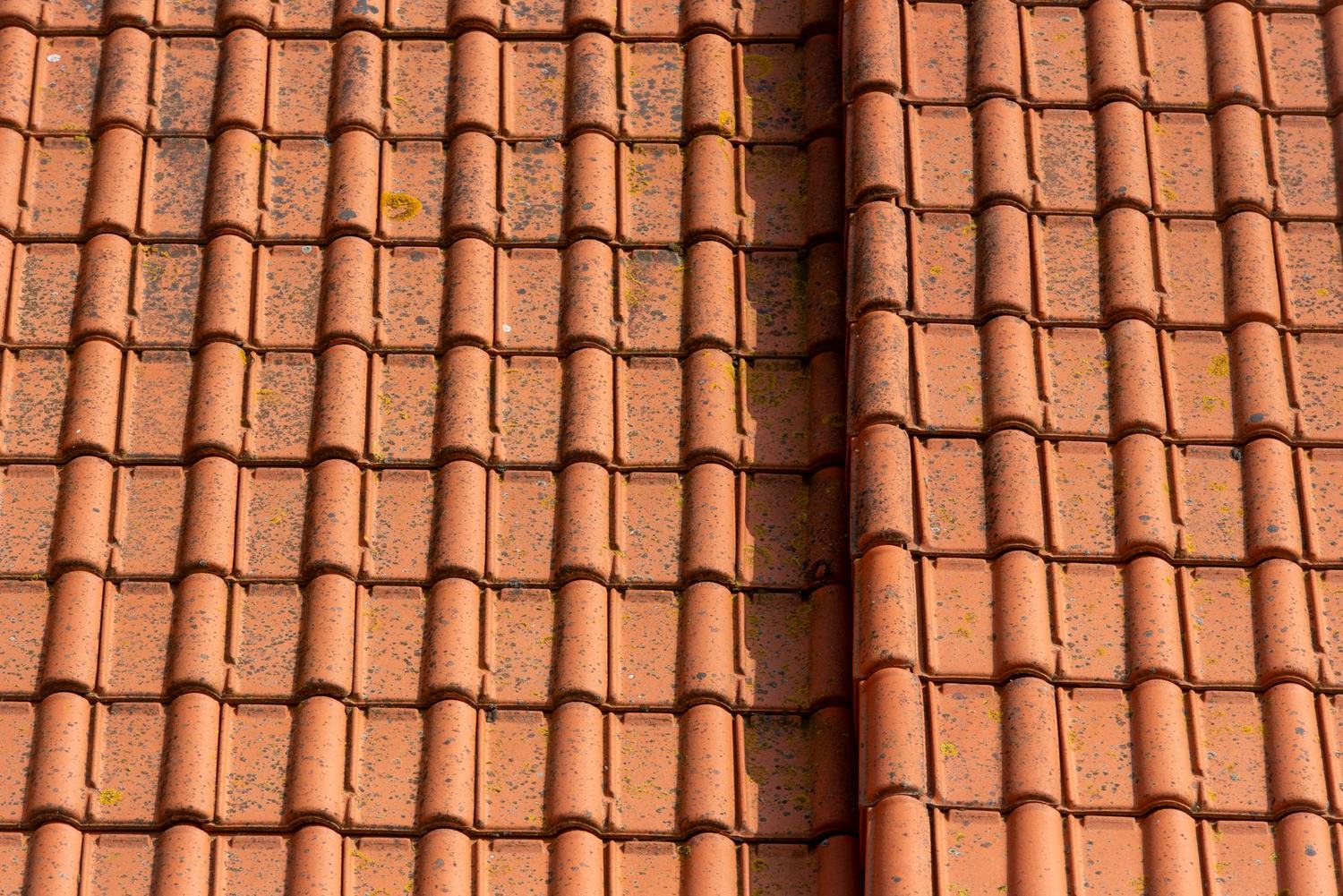 Rangs de tuiles neuves sur une toiture en réfection